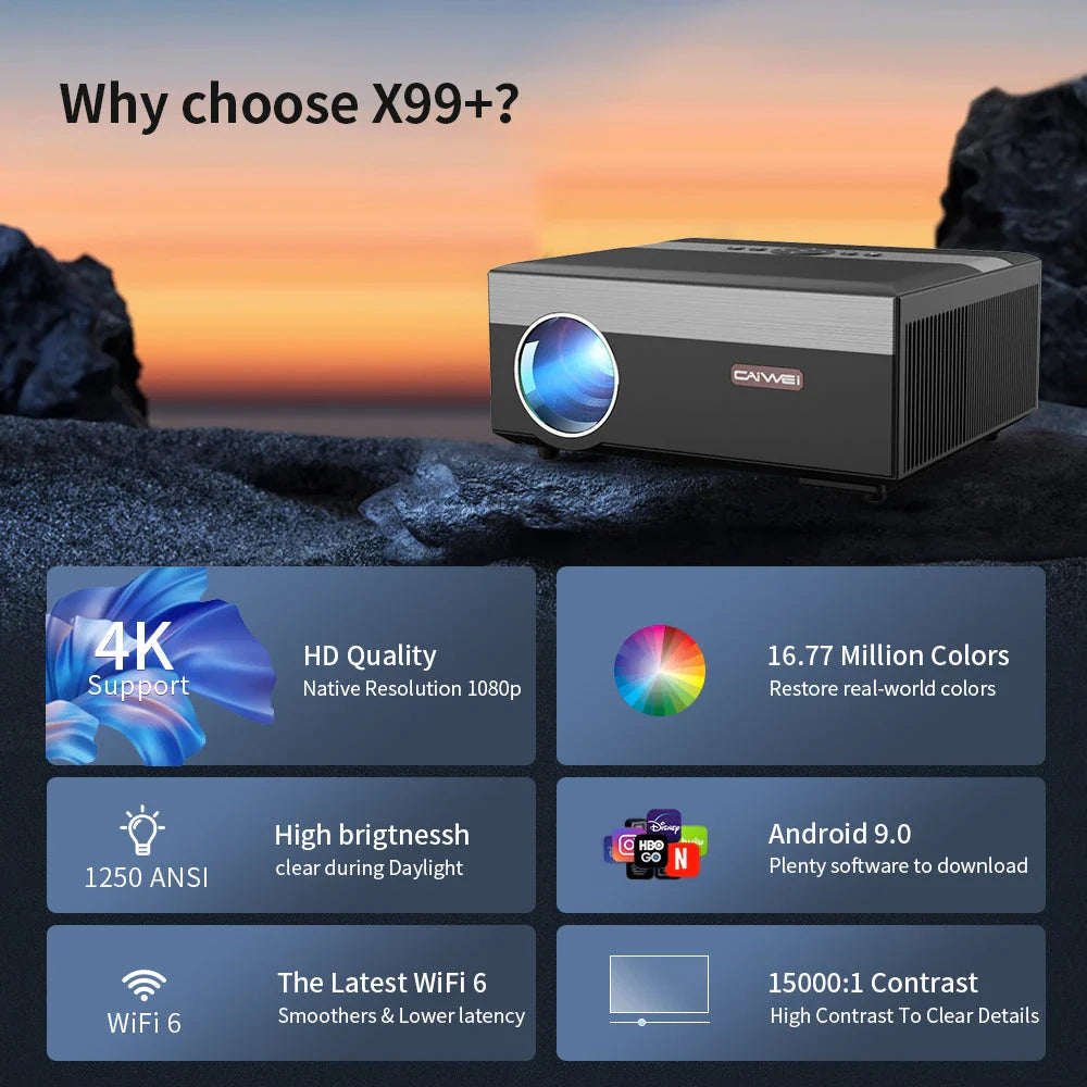 Cinematic 4K 15,000-lumen LED projector with a massive 300-inch display and smart TV features for an immersive home entertainment experience