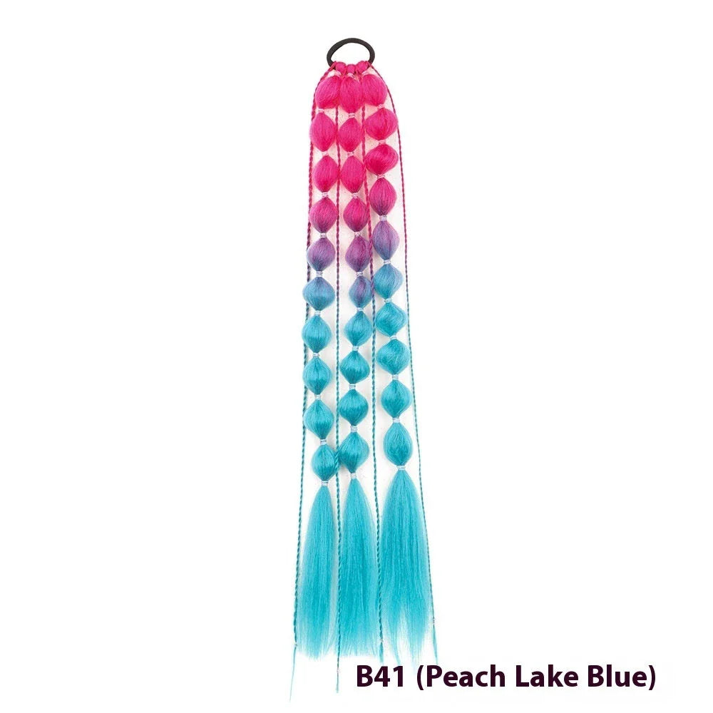 Colorful bubble braid ponytail wig made of high-quality heat-resistant fibers for a vibrant, unique style