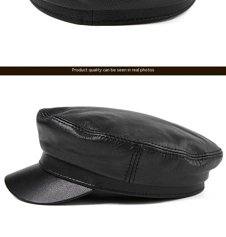 Premium Autumn and Winter Sheepskin Flat-top Hat in black and brown colors