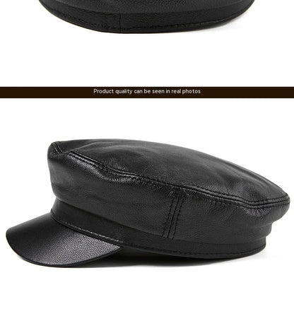 Premium Autumn and Winter Sheepskin Flat-top Hat in black and brown colors