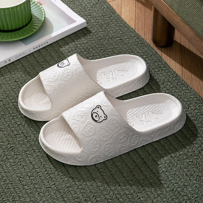 Cozy bear-themed slippers with thick, non-slip soles for indoor wear
