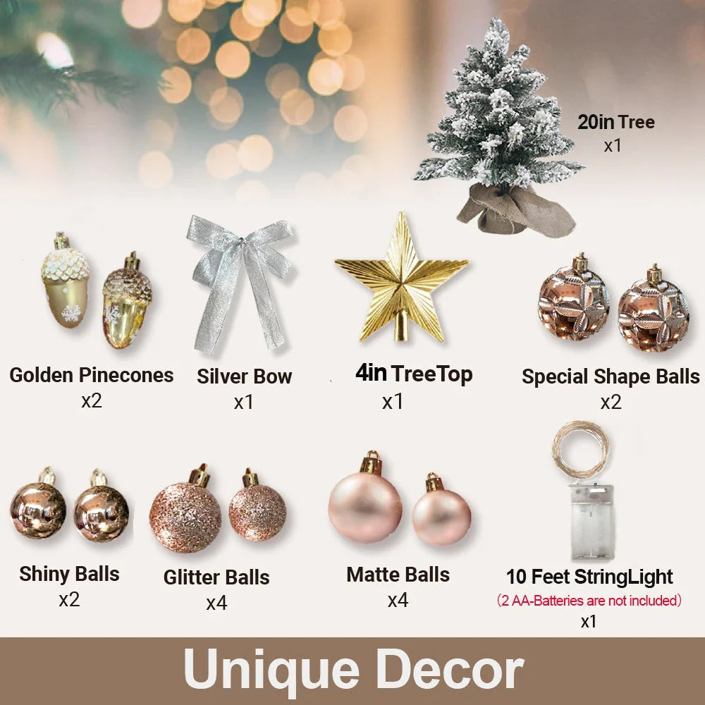 2-Foot Mini Flocked Christmas Tree with Warm LED Lights - Compact Tabletop Holiday Decoration for Home and Office