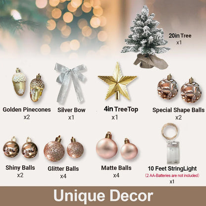 2-Foot Mini Flocked Christmas Tree with Warm LED Lights - Compact Tabletop Holiday Decoration for Home and Office