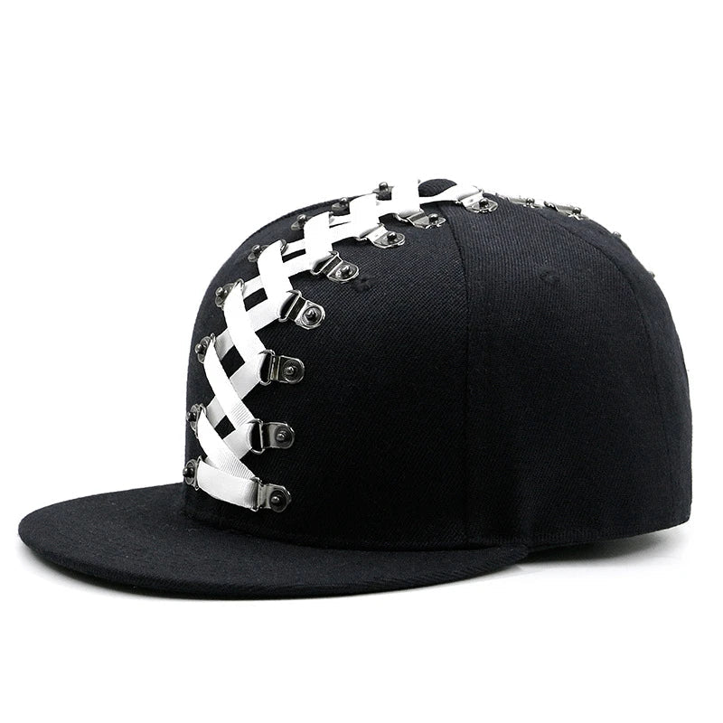 Punk Hip Hop Baseball Cap with Flat Brim, Adjustable Fit, and Handmade Rivet Detailing