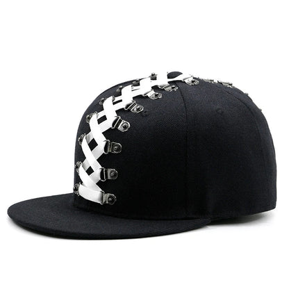 Punk Hip Hop Baseball Cap with Flat Brim, Adjustable Fit, and Handmade Rivet Detailing