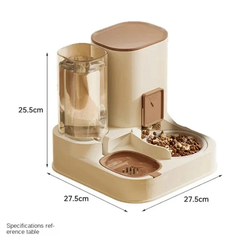 Ceramic and plastic automatic cat feeder with large water dispenser, providing hassle-free and healthy pet care