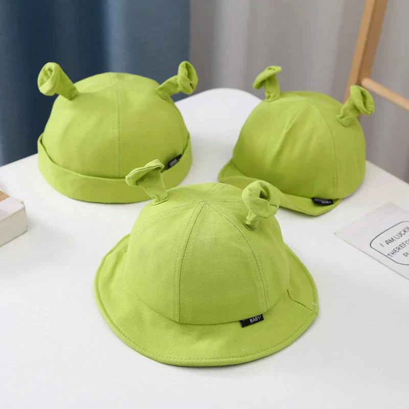 Green Cartoon Baby Sun Hat with Adorable Ear Design, Offering Soft, Breathable Comfort and Adjustable Fit for Babies 0-24 Months