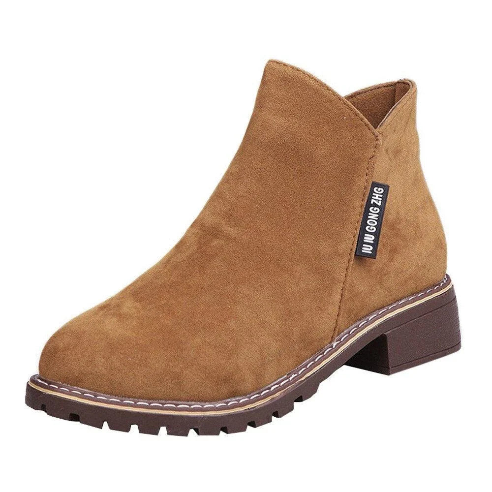 Stylish low-heel Frosted Martin Boots in a variety of colors, featuring a comfortable and versatile design for casual to formal wear.