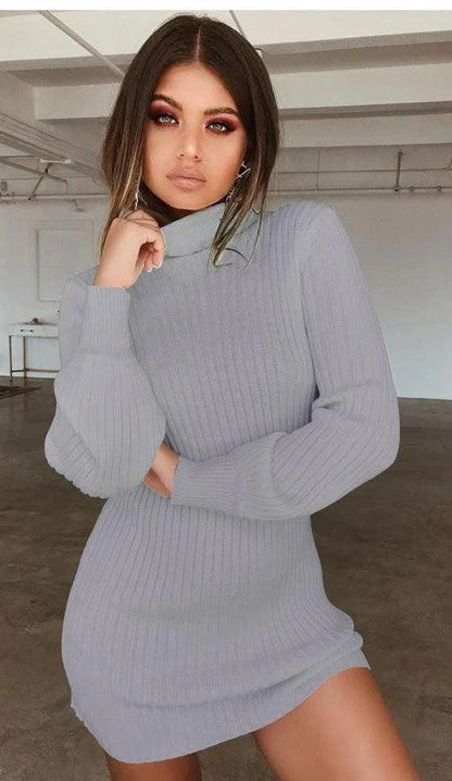 Cozy long sleeve ribbed knit casual dress in solid colors for everyday wear and comfort