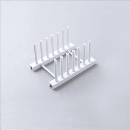 Versatile kitchen plate and lid organizer rack made of durable plastic with adjustable dividers for customizable storage