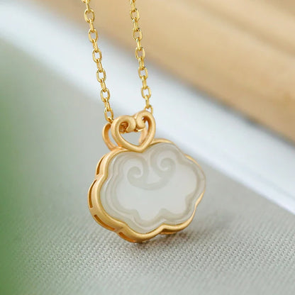 Elegant Hetian Jade Retro Pendant with Intricate Silver Inlay Design and Adjustable Cross-Chain