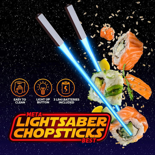 LED Lightsaber Chopsticks with bright blue illumination, perfect for adding a touch of Star Wars-inspired fun to any meal.