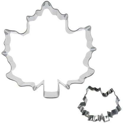 Maple leaf shaped stainless steel cookie cutter in various sizes, an eco-friendly baking tool for creating unique cookies