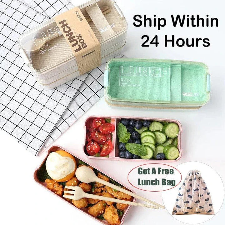 A stylish and practical 3-tier portable lunch box with separate compartments for organizing and transporting meals on the go