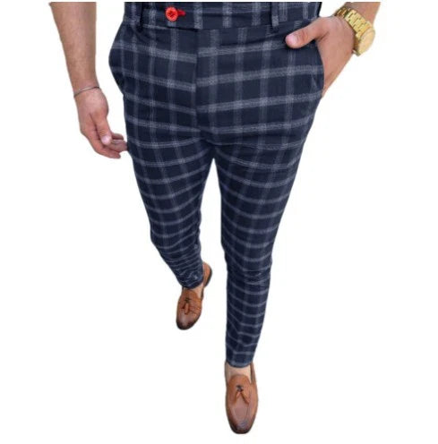Men's Checked Casual Pants in Grey, Black, Blue, and Brown Colors