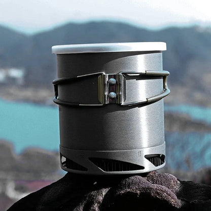 Compact Heat Exchanger Pot with efficient heat exchange design, foldable and lightweight construction, and durable hard-anodized aluminum build
