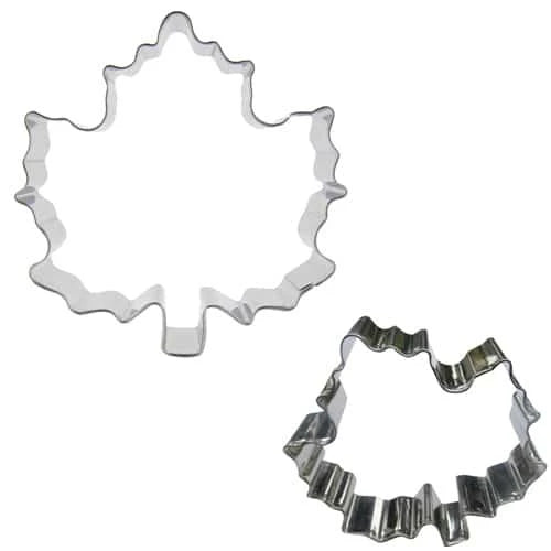 Maple leaf shaped stainless steel cookie cutter in various sizes, an eco-friendly baking tool for creating unique cookies