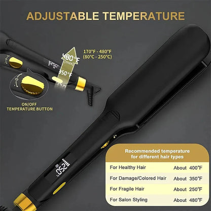 High-performance ceramic and titanium hair straightener with adjustable temperature settings and negative ion technology for smooth, sleek hairstyles