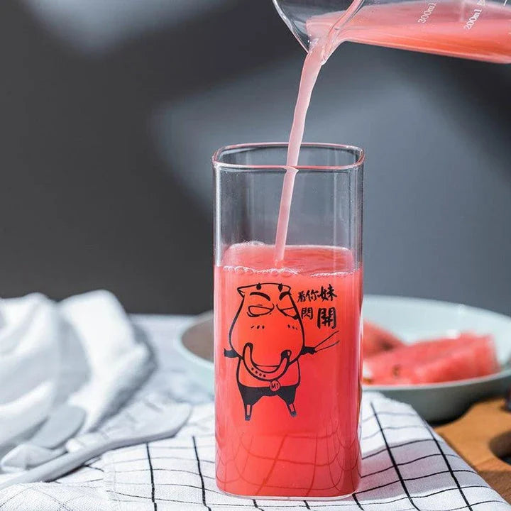 Funny Animals Glass with a playful pig design, made from eco-friendly glass with a 13oz capacity, perfect for everyday use.
