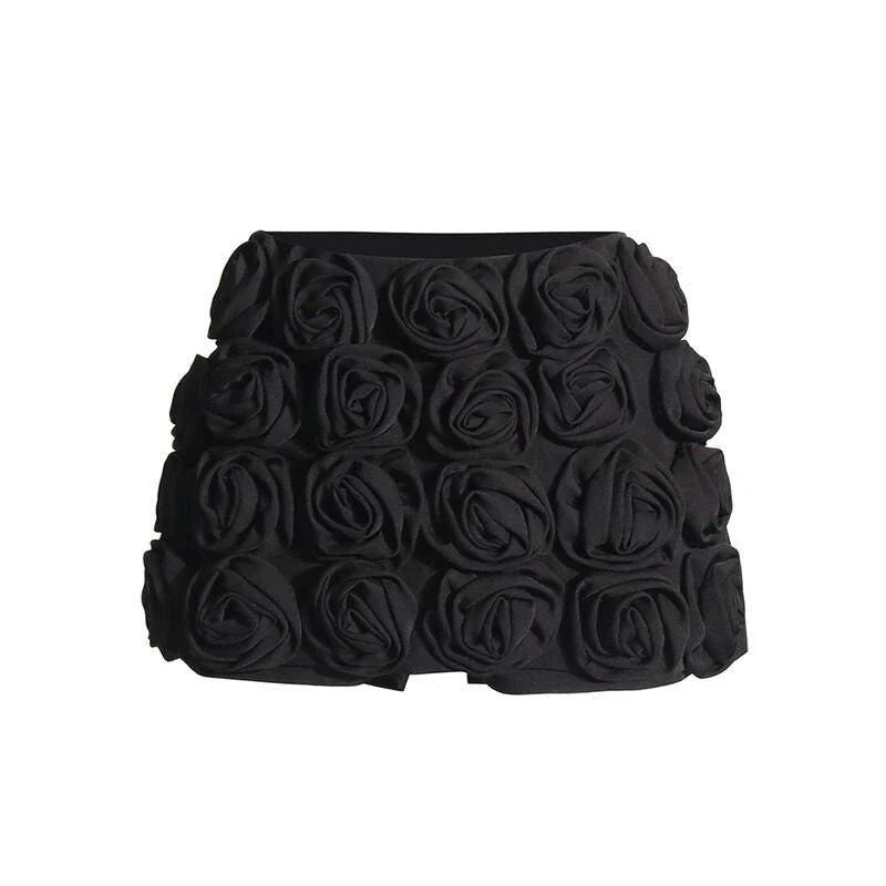 Women's high-waist patchwork applique slimming shorts in red, featuring a flattering silhouette and delicate decorative details