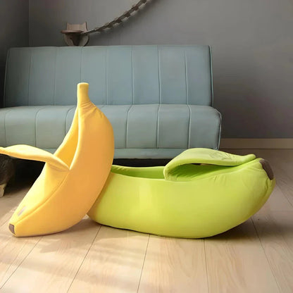 Cozy and stylish banana-shaped pet bed for cats, small dogs, and other furry companions