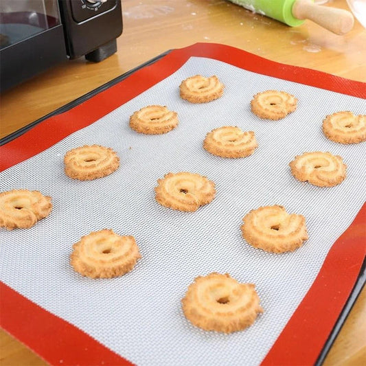 Premium silicone non-stick baking mat that resists high temperatures up to 500°F for easy, mess-free cooking and baking