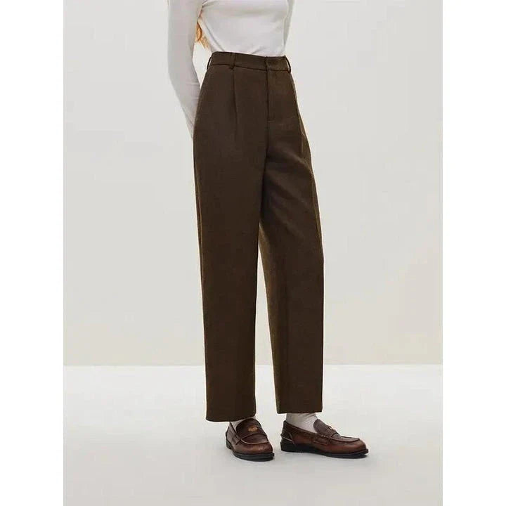 Classic high-waisted wool straight pants for modern women in a sleek, sophisticated design