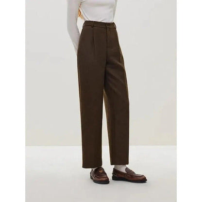 Classic high-waisted wool straight pants for modern women in a sleek, sophisticated design