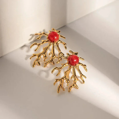 Exquisite 18K gold plated coral-shaped earrings with a unique and elegant design