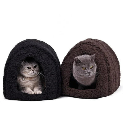 Arch-shaped cotton cat house with raised platform for cozy resting spot