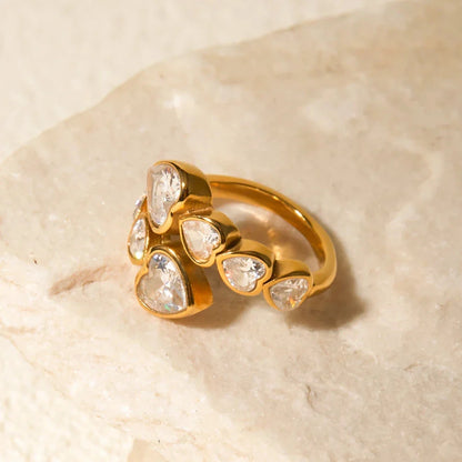 Elegant 18K gold-plated ring with a sparkling cubic zirconia heart-shaped centerpiece