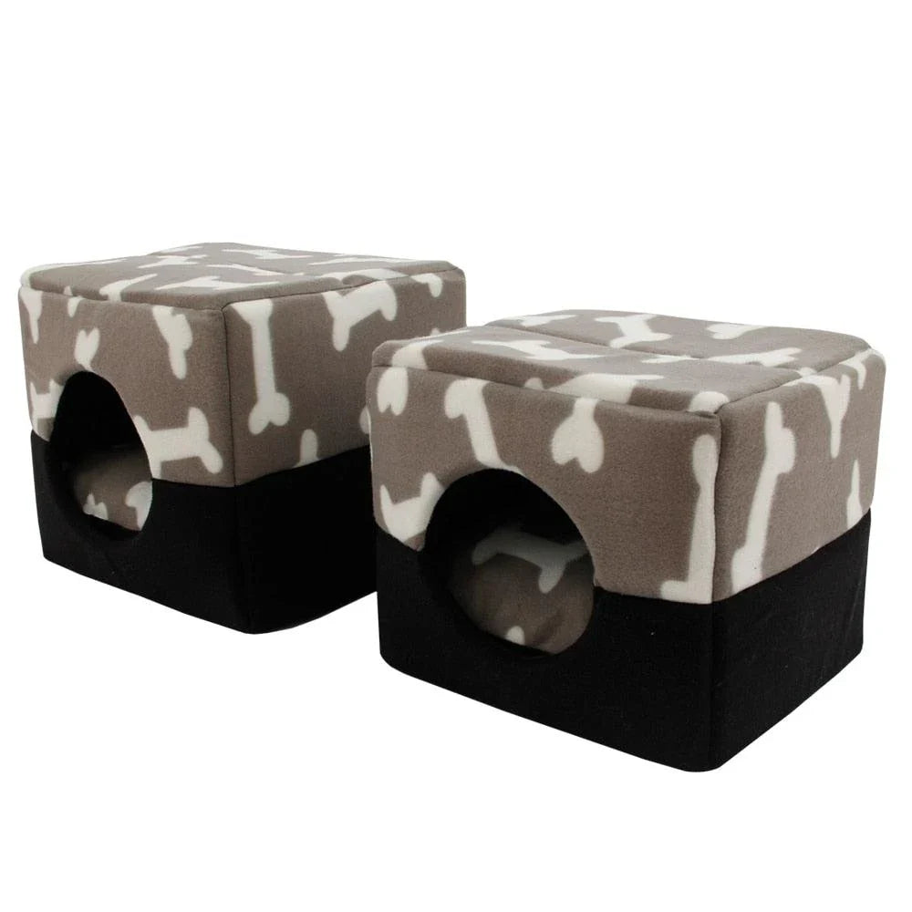 A plush, white pet bed with a stylish paw print design, providing a cozy and comfortable resting space for dogs or cats.