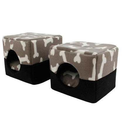 A plush, white pet bed with a stylish paw print design, providing a cozy and comfortable resting space for dogs or cats.