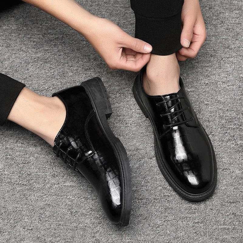 Men's waterproof, breathable, versatile black business casual shoes with durable rubber sole and comfortable PU insole