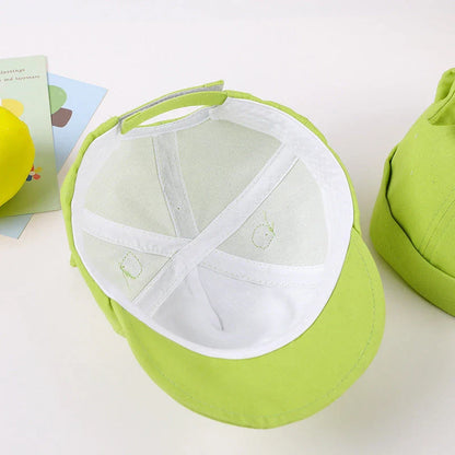 Green Cartoon Baby Sun Hat with Adorable Ear Design, Offering Soft, Breathable Comfort and Adjustable Fit for Babies 0-24 Months