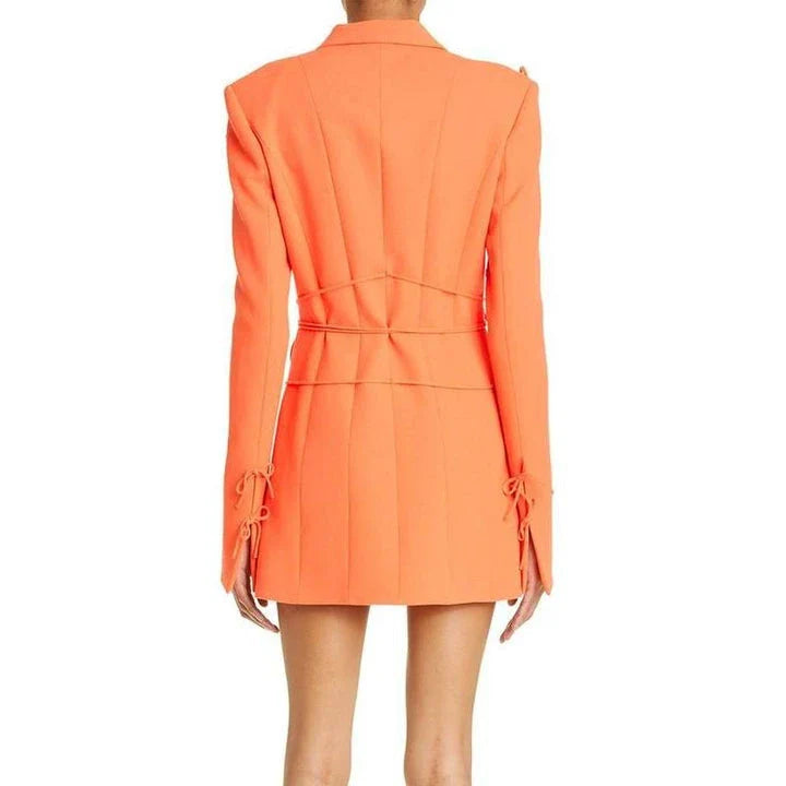 Chic notched collar long sleeve slimming blazer with elegant bowknot detail in orange color