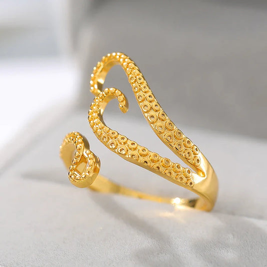 Adjustable Octopus Tentacle Wrap Ring in Gold, a unique and eye-catching piece of jewelry with a marine-inspired design