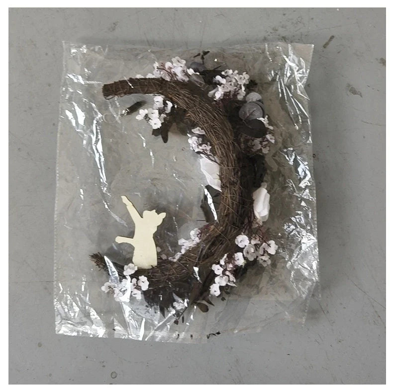 Halloween White Flower Black Rose Dried Wood Moon Cat Garland Ornaments