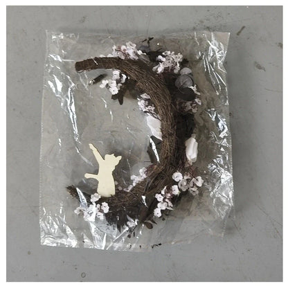 Halloween White Flower Black Rose Dried Wood Moon Cat Garland Ornaments