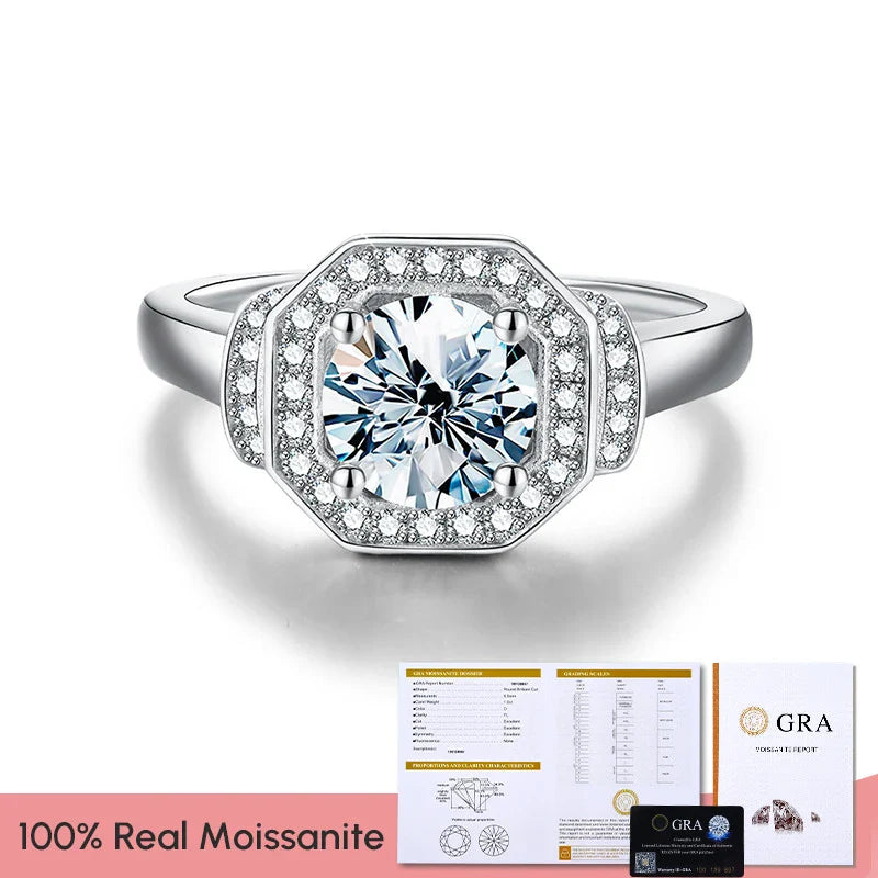 Elegant Moissanite Four-Claw Square Ring with a sparkling center stone and durable silver plating