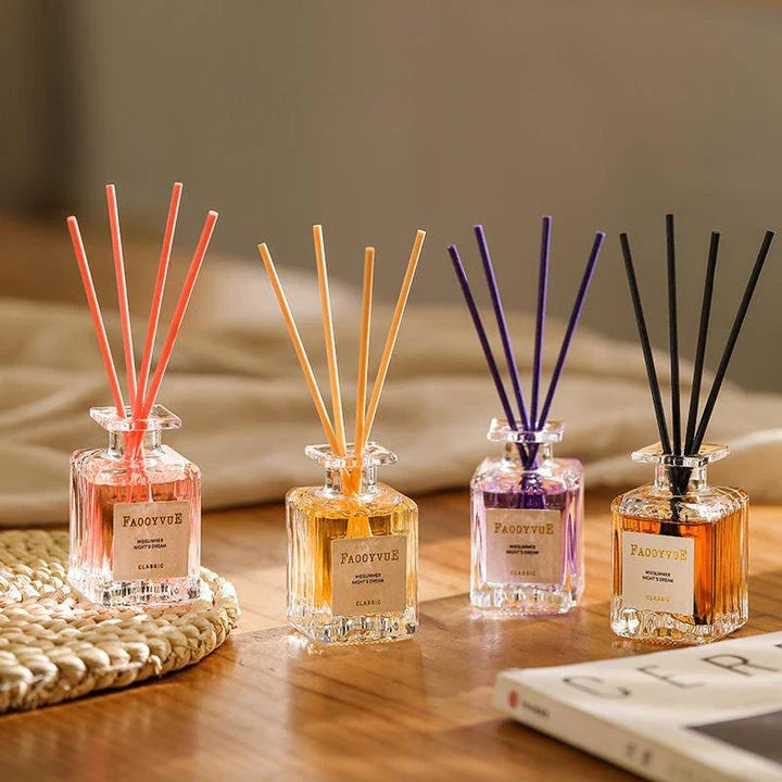 Romantic Manor Perfume Reed Diffuser Set with elegant glass bottle and wooden reeds, delivering a long-lasting, soothing fragrance to enhance your home's ambiance.
