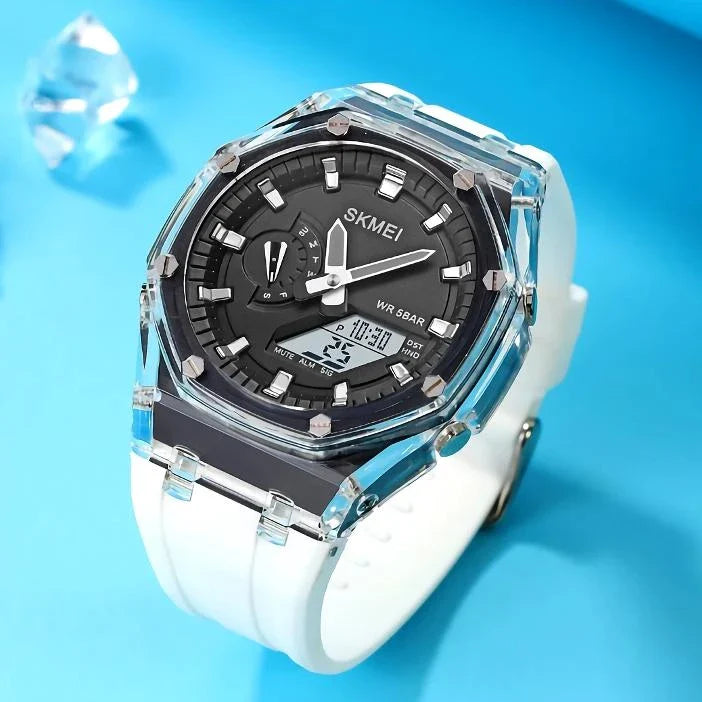 A durable, waterproof digital sports watch with LED lighting for easy reading in any conditions