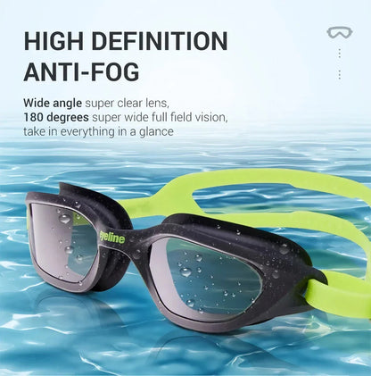 Premium swimming goggles with anti-fog coating for clear underwater vision and comfortable fit