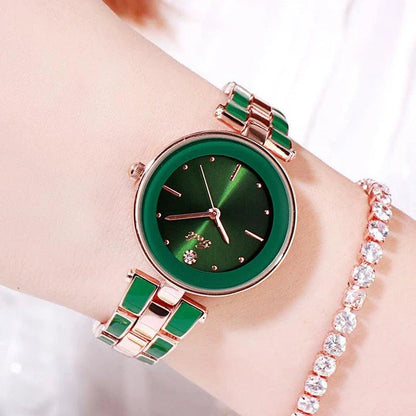 Elegant steel-strap women's watch with minimalist design and quartz movement for timeless style and reliable performance