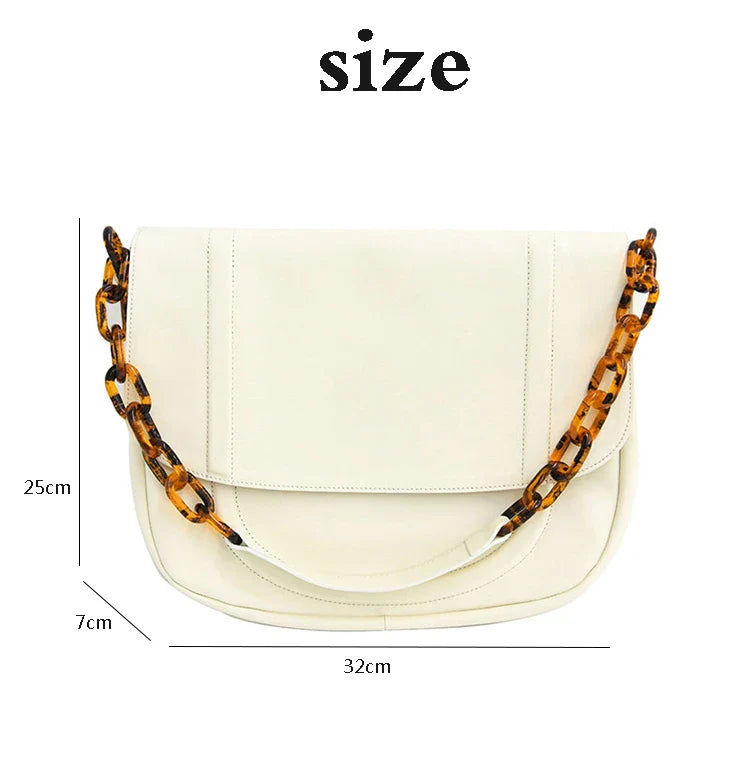 Stylish personalized acrylic chain shoulder bag in a creamywhite color, featuring a versatile tote design with a large capacity interior.