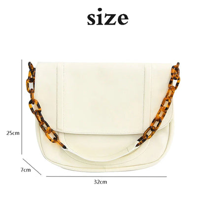 Stylish personalized acrylic chain shoulder bag in a creamywhite color, featuring a versatile tote design with a large capacity interior.