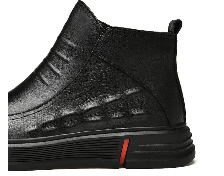 Premium casual leather boots for men in a durable martin boot style with a black color and rubber sole
