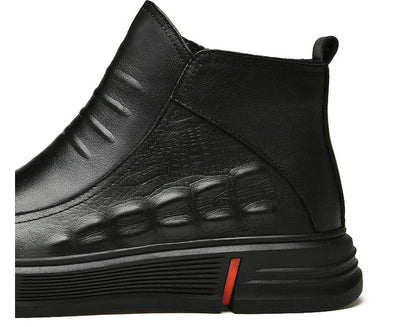 Premium casual leather boots for men in a durable martin boot style with a black color and rubber sole