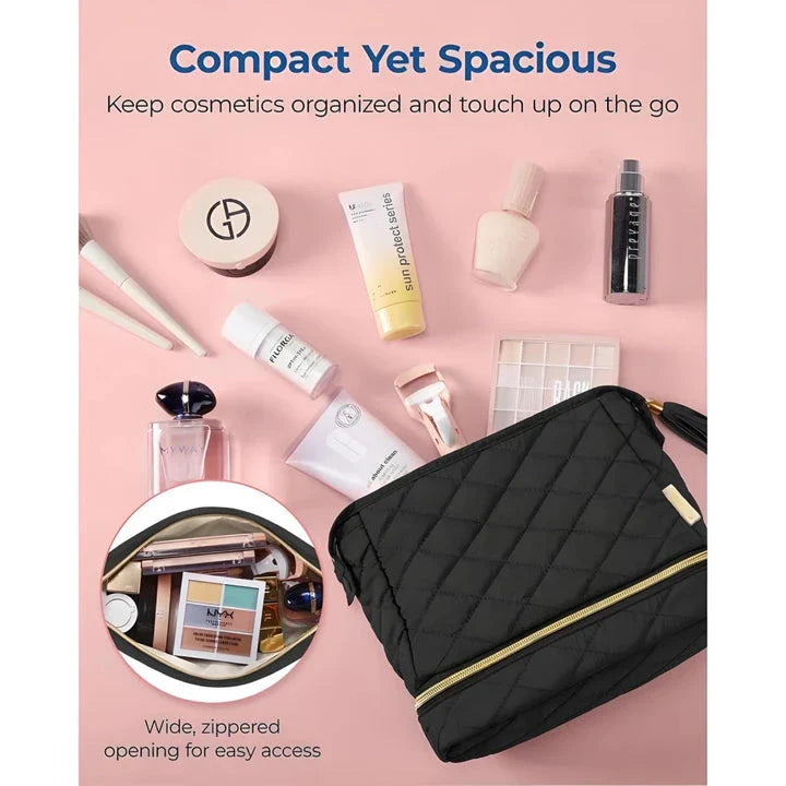 Hhomeenjoy Elegant Dual-Layer Makeup Organizer Bag for Effortless Beauty