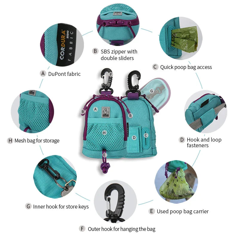 Convenient 2-in-1 Poop Bag Holder and Treat Pouch for Dog Walks, Made of Durable Waterproof Fabric with Hands-Free Design